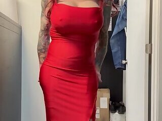 Ginger Sissy Slut Red Evening Gown 38G